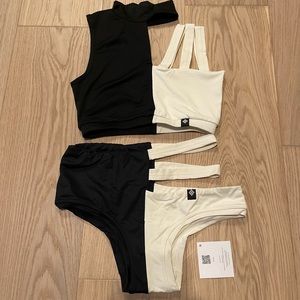 NEW Poledancerka Pole Set or Swimwear Sports Bra Shorts Black White size S / M
